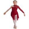 Shinsto Kids Girls Figure Skating Dress Asymmetrical Hem Lyrical Modern Contemporary Dance Costume Burgundy 12 Years view 1