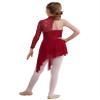 Shinsto Kids Girls Figure Skating Dress Asymmetrical Hem Lyrical Modern Contemporary Dance Costume Burgundy 12 Years view 2