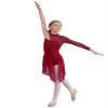 Shinsto Kids Girls Figure Skating Dress Asymmetrical Hem Lyrical Modern Contemporary Dance Costume Burgundy 12 Years view 3
