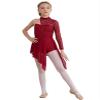 Shinsto Kids Girls Figure Skating Dress Asymmetrical Hem Lyrical Modern Contemporary Dance Costume Burgundy 12 Years view 4