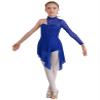Shinsto Kids Girls Figure Skating Dress Asymmetrical Hem Lyrical Modern Contemporary Dance Costume Royal Blue 14 Years view 1
