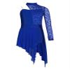 Shinsto Kids Girls Figure Skating Dress Asymmetrical Hem Lyrical Modern Contemporary Dance Costume Royal Blue 14 Years view 3