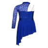 Shinsto Kids Girls Figure Skating Dress Asymmetrical Hem Lyrical Modern Contemporary Dance Costume Royal Blue 14 Years view 4