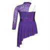 Shinsto Kids Girls Figure Skating Dress Asymmetrical Hem Lyrical Modern Contemporary Dance Costume Purple 10 Years view 4