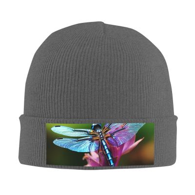 BTCOWZRV Knit Slouchy Beanie Hats for Men Women Purple Blue Dragonfly Warm Cozy Knitted Cuffed Cap Winter Thick Ski Cap