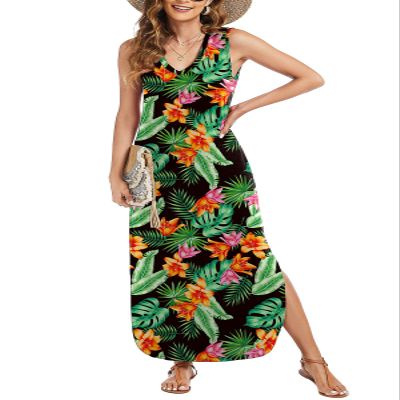 Arolina Maxi Dress for Women Tropical Summer V Neck Sleeveless Split Long Beach Dresses Casual Loose Sundress with Pockets