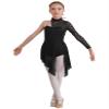 Shinsto Kids Girls Figure Skating Dress Asymmetrical Hem Lyrical Modern Contemporary Dance Costume Black 6 Years view 1