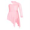 Shinsto Kids Girls Figure Skating Dress Asymmetrical Hem Lyrical Modern Contemporary Dance Costume Pink 8 Years view 3