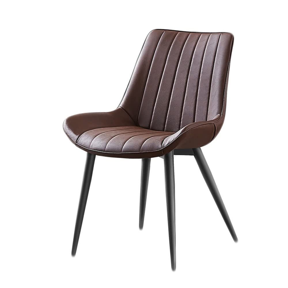 Chair with Metal Legs Leather Seat Comfortable Office Chair Waterproof Ergonomic Stylish Breakfast Chair for Dining Room Bedroom Kitchen (Color : Black Legs Brown)