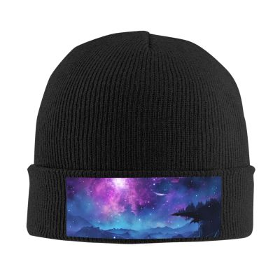 Knit Slouchy Beanie Hats for Men Women Purple Starry Sky Warm Cozy Knitted Cuffed Cap Winter Thick Ski Cap