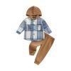 MERSARIPHY Toddler Baby Boy Outfits Baby Plaid Hoodies Flannel Jacket + Drawstring Pants Baby Fall Winter Clothes (Blue, 3-6 Months) view 1