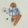 MERSARIPHY Toddler Baby Boy Outfits Baby Plaid Hoodies Flannel Jacket + Drawstring Pants Baby Fall Winter Clothes (Blue, 3-6 Months) view 2