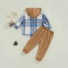 MERSARIPHY Toddler Baby Boy Outfits Baby Plaid Hoodies Flannel Jacket + Drawstring Pants Baby Fall Winter Clothes (Blue, 3-6 Months) view 4