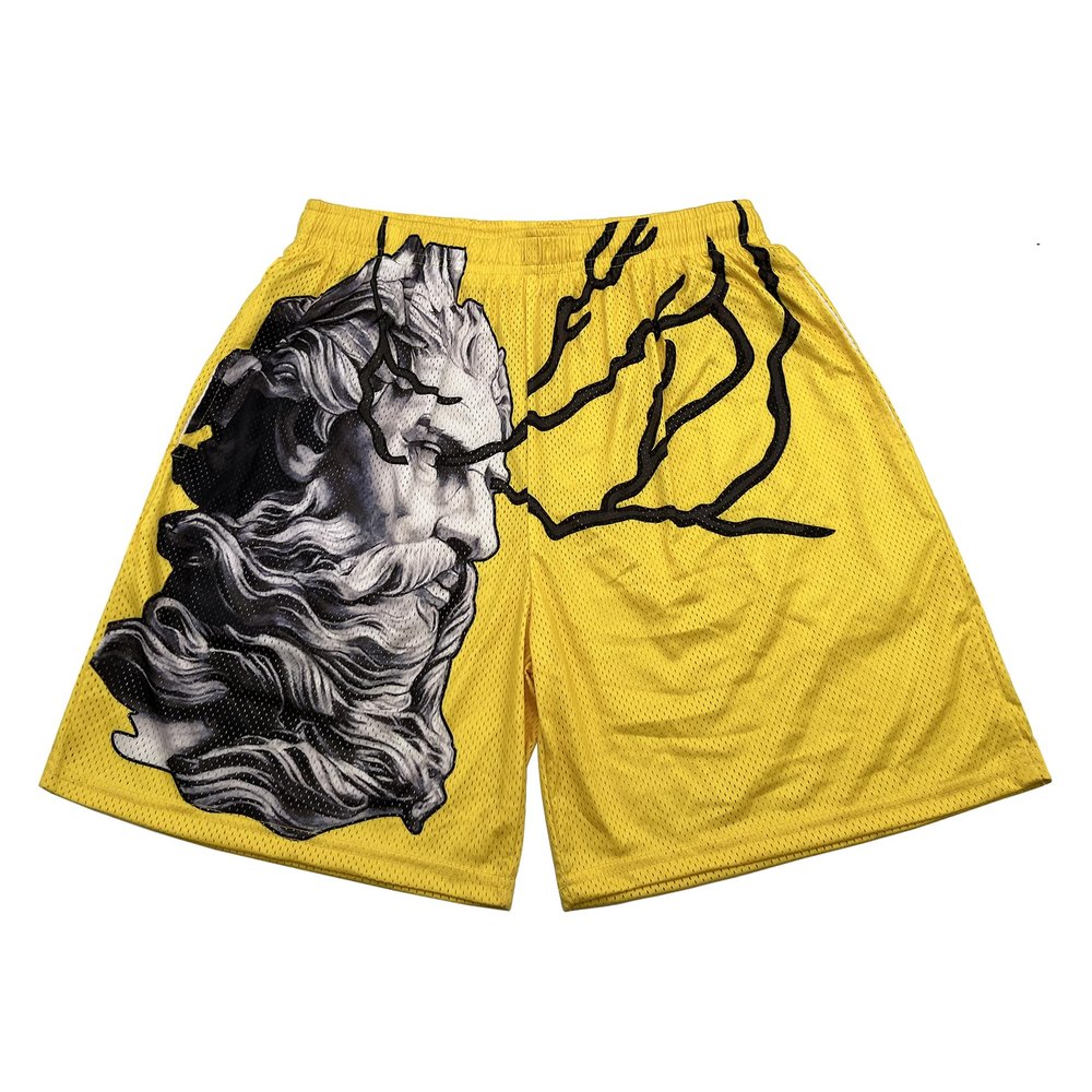 DIOTSR Mens Graphic Print Shorts Cool Mesh Basketball Shorts Casual Flat Front Shorts Summer Drawstring (Stone Statue - Yellow,Medium)