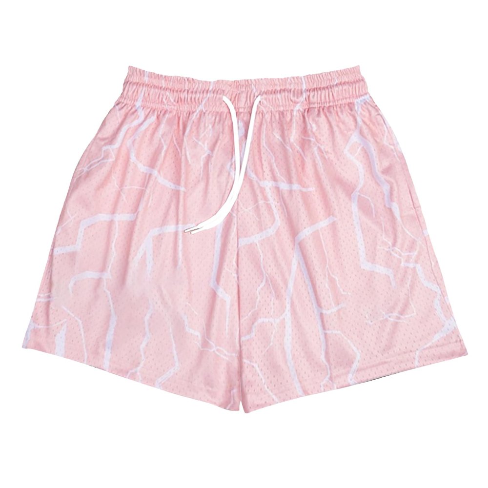DIOTSR Mens Graphic Print Shorts Cool Mesh Basketball Shorts Casual Flat Front Shorts Summer Drawstring (Twig - Pink,X-Small)