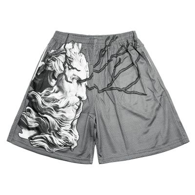 DIOTSR Mens Graphic Print Shorts Cool Mesh Basketball Shorts Casual Flat Front Shorts Summer Drawstring (Stone Statue - Gray,Medium)