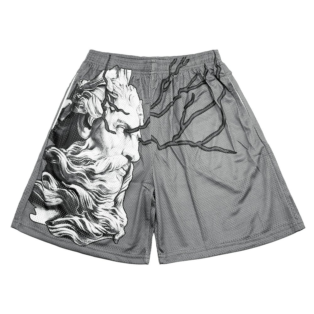 DIOTSR Mens Graphic Print Shorts Cool Mesh Basketball Shorts Casual Flat Front Shorts Summer Drawstring (Stone Statue - Gray,Medium)