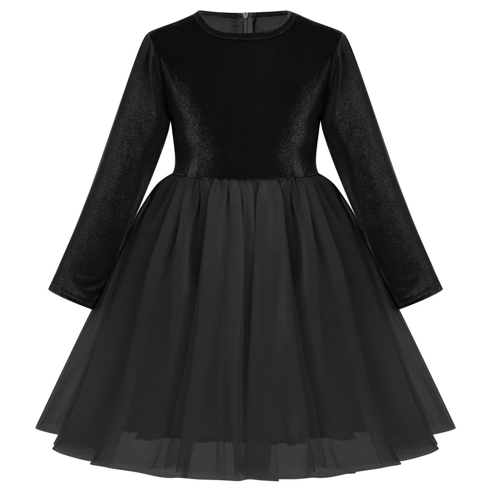Black Christmas Dress for Toddler Girls, Girls Black Velvet Dress, Kids Long Sleeve O-Neck Princess Tulle Tutu Dresses for Wedding Flower Girl Birthday Party Pageant Evening Ball Black 2-3 Years