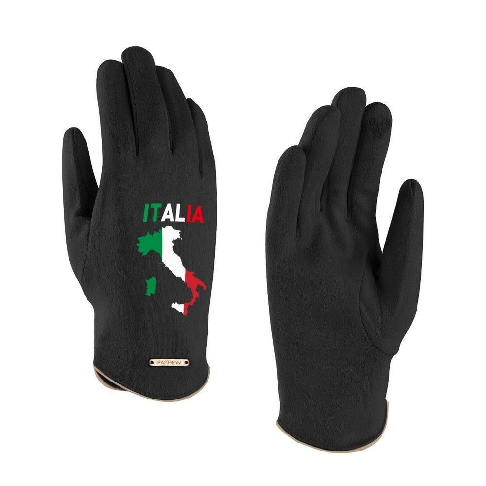 Italy Flag Map Women's Winter Suede Gloves Warm Soft Texting Gloves Fashion Dress Gloves Black-Style