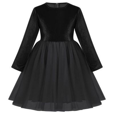 Black Christmas Dress for Toddler Girls, Girls Black Velvet Dress, Kids Long Sleeve O-Neck Princess Tulle Tutu Dresses for Wedding Flower Girl Birthday Party Pageant Evening Ball Black 12-18 Months