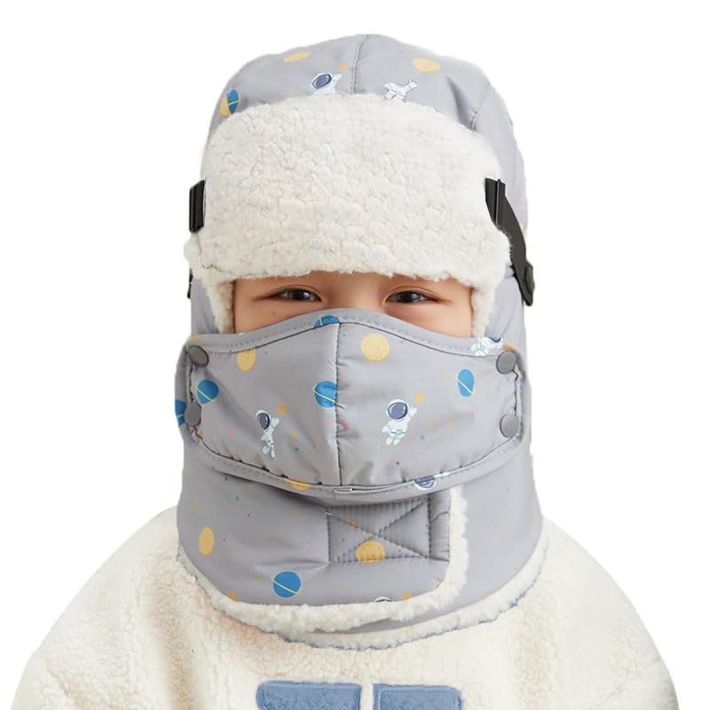 Boy Trapper Hat Baby Girls Ski Cap Windproof Mask Baby Boy Ski Mask Balaclava Cap Toddler Winter Hat with Earflaps Gray
