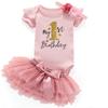 Acwssit My 1St Birthday Girl Outfit Tutu For Baby Girl Happy First Birthday Outfits Baby Clothes Pink Bodysuit Pink Skirt 12 Months view 1