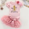Acwssit My 1St Birthday Girl Outfit Tutu For Baby Girl Happy First Birthday Outfits Baby Clothes Pink Bodysuit Pink Skirt 12 Months view 2