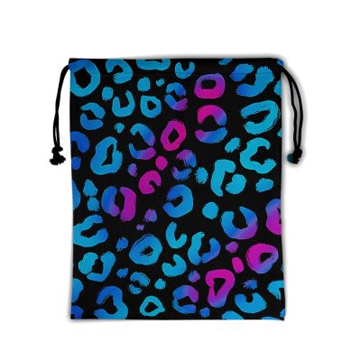 Giwawa Leopard Print Drawstring Grip Bag - Blue Black Leopard Gymnastics Pouch Bags Adjustable Animal Skin String Bag for Gym Sports Storage