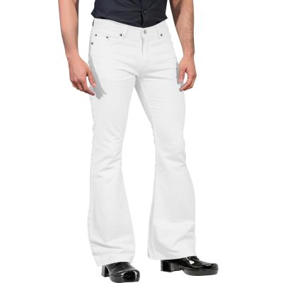 Mens Bell Bottom Lounge Pants Vintage 60s 70s 70s Disco Pants Comfort Flex Waisted Flat Front Business Work Suit Flares Pants White