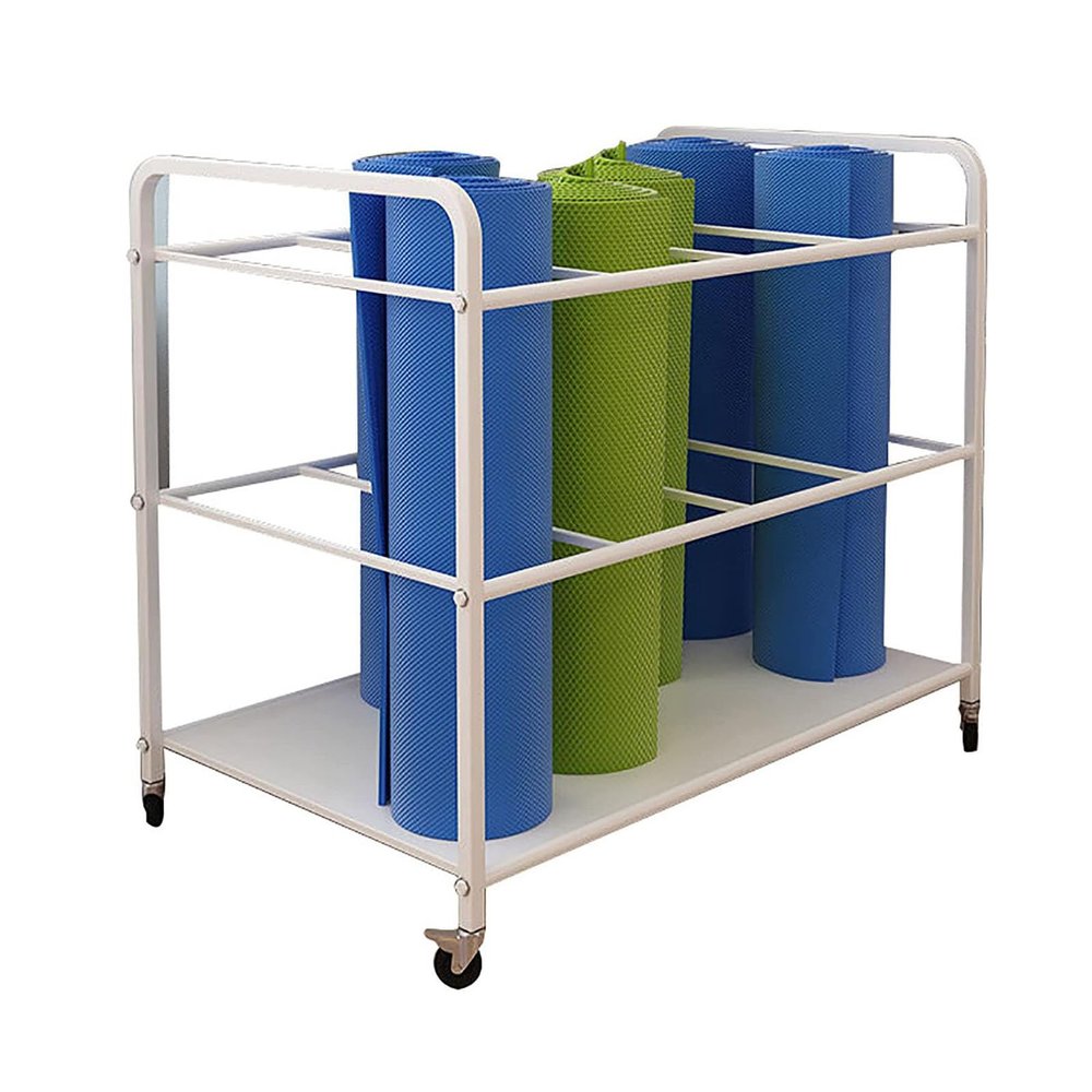 FEITJMMW Yoga Mat Storage Rack with Wheels,Movable Metal Yoga Mat Holder,Home Gym Organizer Rolling Cart,Large Capacity Yoga mat Storage Shelf for Yoga Mat Foam Roller Gym Equipment,31x20x28inch