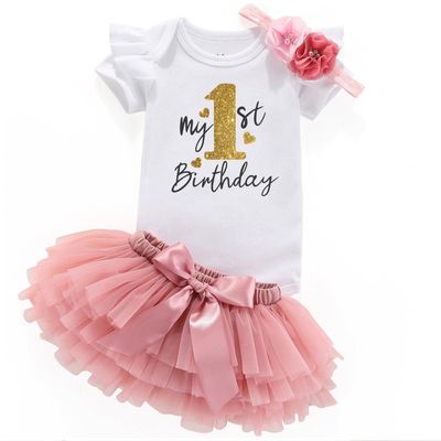 Acwssit My 1St Birthday Girl Outfit Tutu For Baby Girl Happy First Birthday Outfits Baby Clothes White Bodysuit Pink Skirt 12 Months