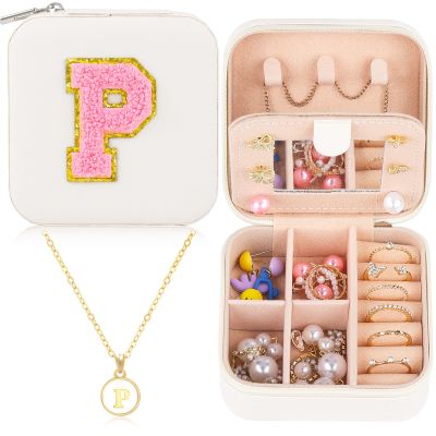 URSKYTOUS Travel Jewelry Case For Women Girls Jewelry Box Mini Jewelry Organizer Holder for Women Portable Personalized Teens Girls Birthday Gifts for Friends Sister Mom Bridesmaid HerWhite P