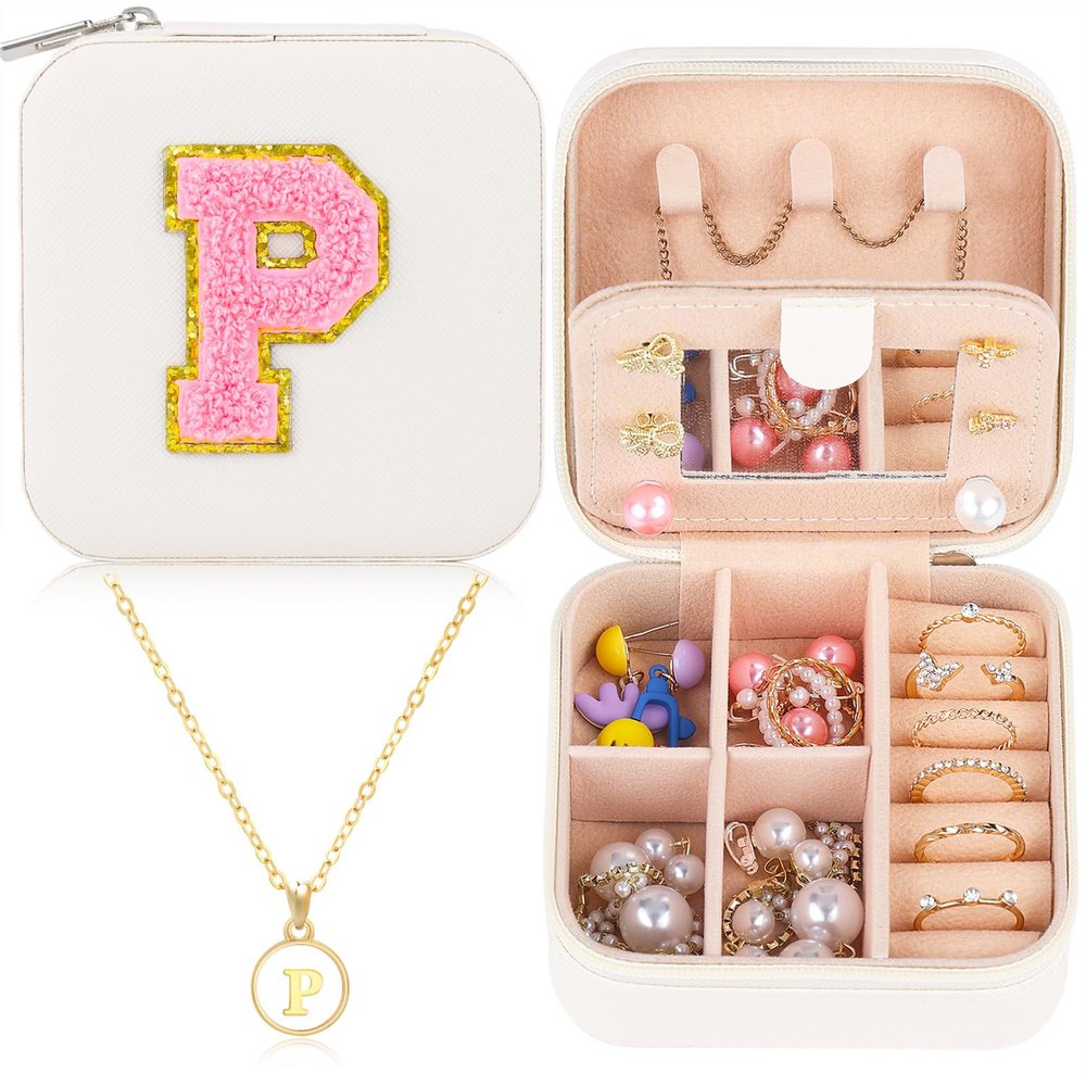 URSKYTOUS Travel Jewelry Case For Women Girls Jewelry Box Mini Jewelry Organizer Holder for Women Portable Personalized Teens Girls Birthday Gifts for Friends Sister Mom Bridesmaid HerWhite P