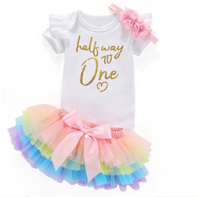 Acwssit Half Way To 1 Half Birthday Outfit Half Year Birthday For Baby Girl Clothing Set White Bodysuit Rainbow Skirt 6 Months