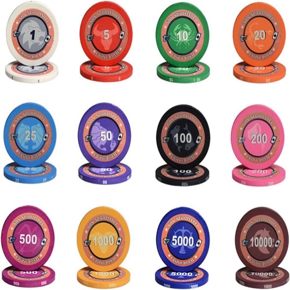 Poker Chips, Monte Carlo Counting Game Chips with Denominations for Texas Holdem Blackjack Casino Gambling, Casino Games Ceramics Gambling Chips ( Size : 100PCS chips face value $1+$5+$10+$20 )