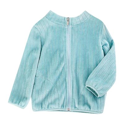 AMIMOJY Little/Big Kids Boys And Girls Long Sleeved Coral Fleece Jacket Stand Collar Zipper Stripe Pattern (Green-1, 2-3 Years)