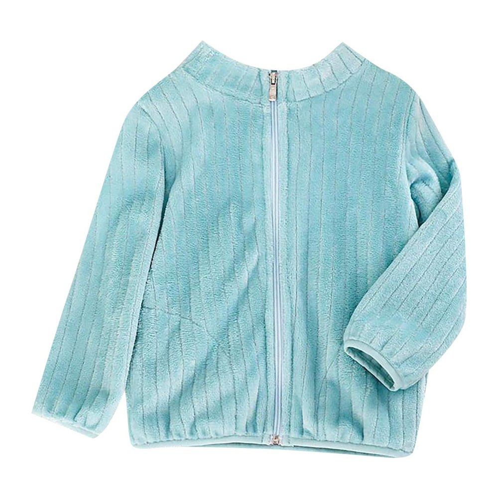AMIMOJY Little/Big Kids Boys And Girls Long Sleeved Coral Fleece Jacket Stand Collar Zipper Stripe Pattern (Green-1, 2-3 Years)