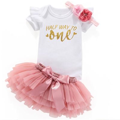 Acwssit Halfway To One Baby Girl Tutu Outfits Half Birthday Outfit Baby Girl Clothes White Bodysuit Pink Skirt 6 Months