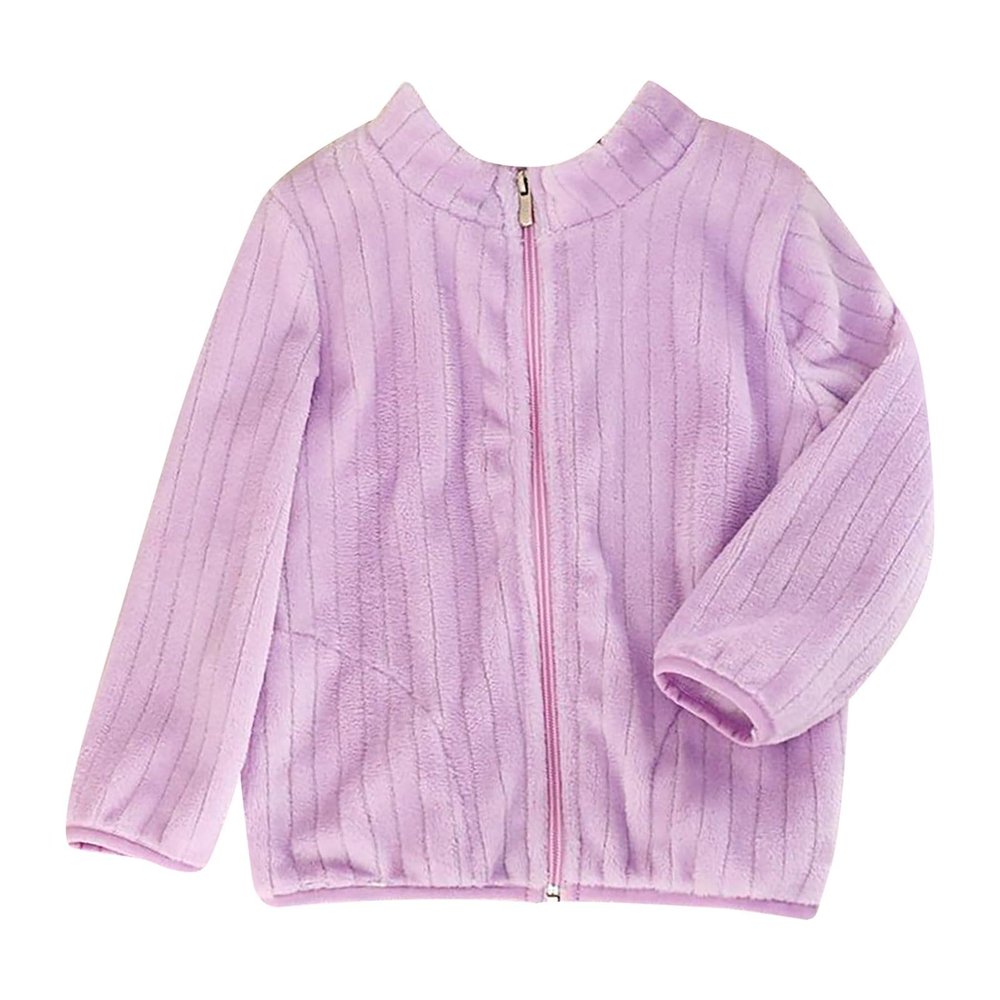 AMIMOJY Little/Big Kids Boys And Girls Long Sleeved Coral Fleece Jacket Stand Collar Zipper Stripe Pattern (Purple-1, 2-3 Years)
