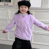 AMIMOJY Little/Big Kids Boys And Girls Long Sleeved Coral Fleece Jacket Stand Collar Zipper Stripe Pattern (Purple-1, 2-3 Years) view 2