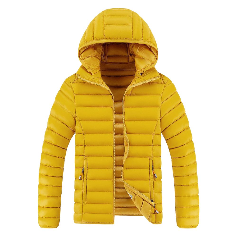 Maiyifu-GJ Hooded Down Jacket Coat for Men Lightweight Winter Warm Thicken Parka Outerwear Outdoor Overcoat for Hiking (Yellow,X-Large)