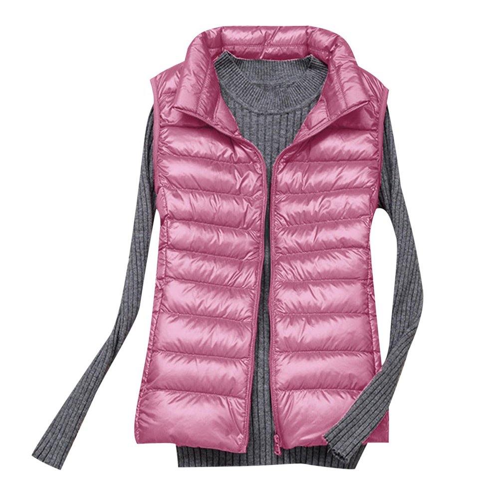 Womens Vests Puffer Jackets Sleeveless Winter Coats Warm Stand Collar Lightweight Quilted Jackets Casual Down Coat Vest