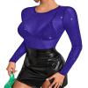 Allchic Glitter Sheer Mesh Tops for Women Long Sleeve Blouses Club T Shirts - Royal Blue, M view 3
