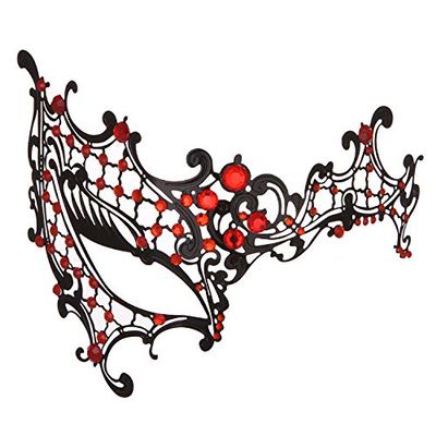 Women's Masks Ultra Light Metal Masks Shiny Metal Rhinestone Beautiful Party Evening Ball Masks Mouthpiece (E-Small One Eye-Black with red diamonds)