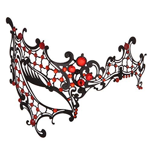 Women's Masks Ultra Light Metal Masks Shiny Metal Rhinestone Beautiful Party Evening Ball Masks Mouthpiece (E-Small One Eye-Black with red diamonds)