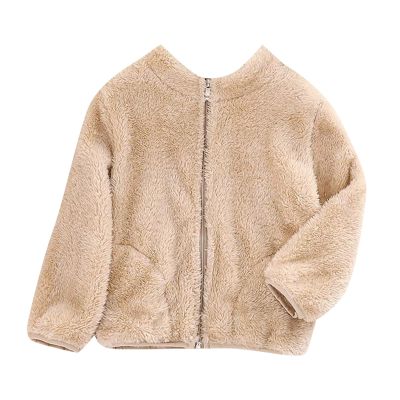 AMIMOJY Little/Big Kids Boys And Girls Fall Long Sleeved Solid Color Short Pile Coral Fleece Jacket Daily (White-2, 9-10 Years)