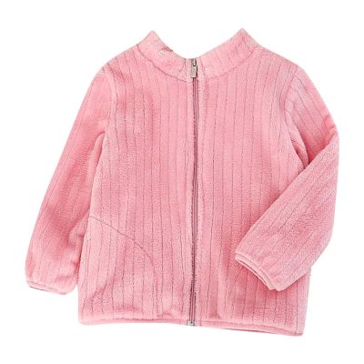 AMIMOJY Little/Big Kids Boys And Girls Long Sleeved Coral Fleece Jacket Stand Collar Zipper Stripe Pattern (Red-1, 3-4 Years)