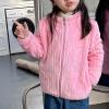 AMIMOJY Little/Big Kids Boys And Girls Long Sleeved Coral Fleece Jacket Stand Collar Zipper Stripe Pattern (Red-1, 3-4 Years) view 2