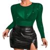 Allchic Glitter Sheer Mesh Tops for Women Long Sleeve Blouses Club T Shirts - Green, S view 1