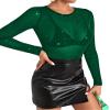 Allchic Glitter Sheer Mesh Tops for Women Long Sleeve Blouses Club T Shirts - Green, S view 2